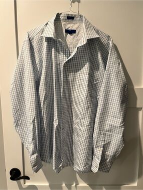 Blue and White Checked Dress Shirt